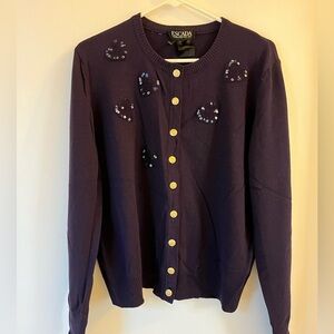 Escada wool cashmere blend sequin heart cardigan sweater VTG size 44